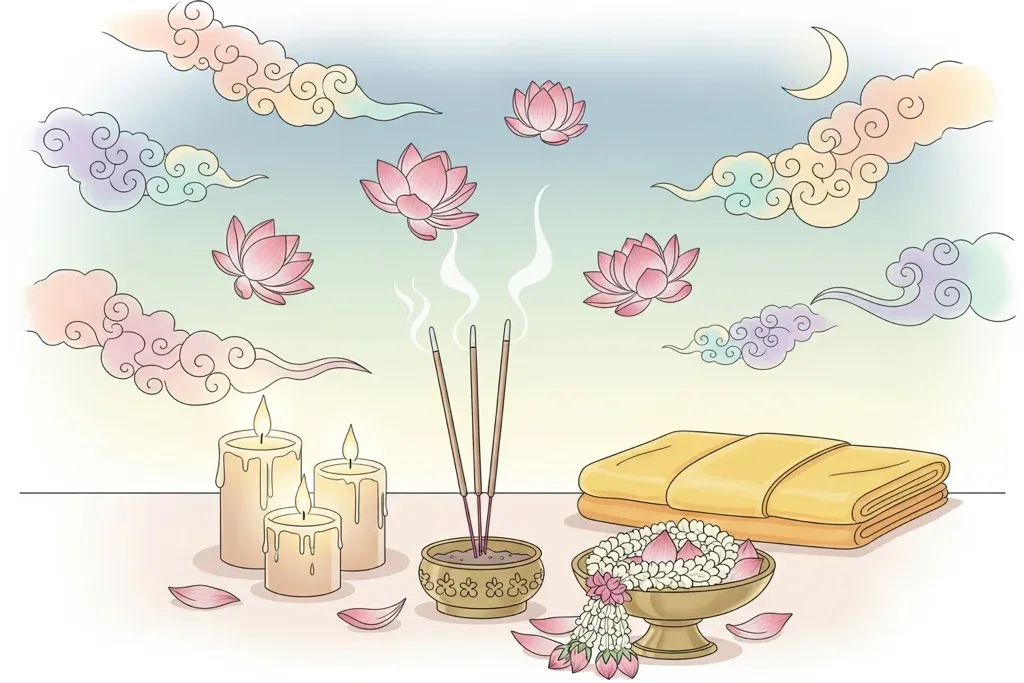 พิธีสะเดาะเคราะห์ที่บ้าน จุดเทียน ธูป และถวายดอกไม้