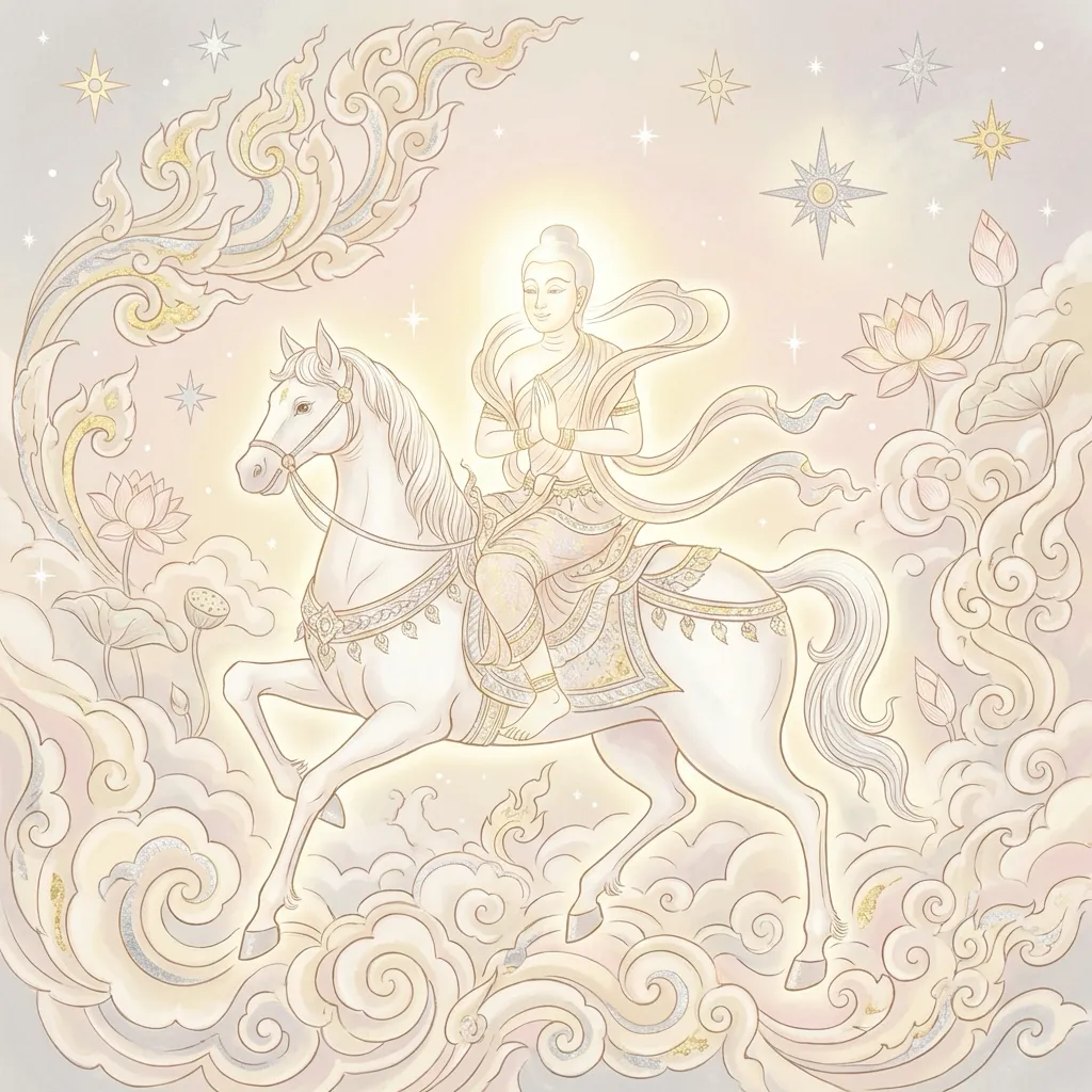 ภาพประกอบทำนายฝันเห็นคนขี่ม้าบนสวรรค์ สไตล์ไทยเบญจรงค์สีพาสเทล