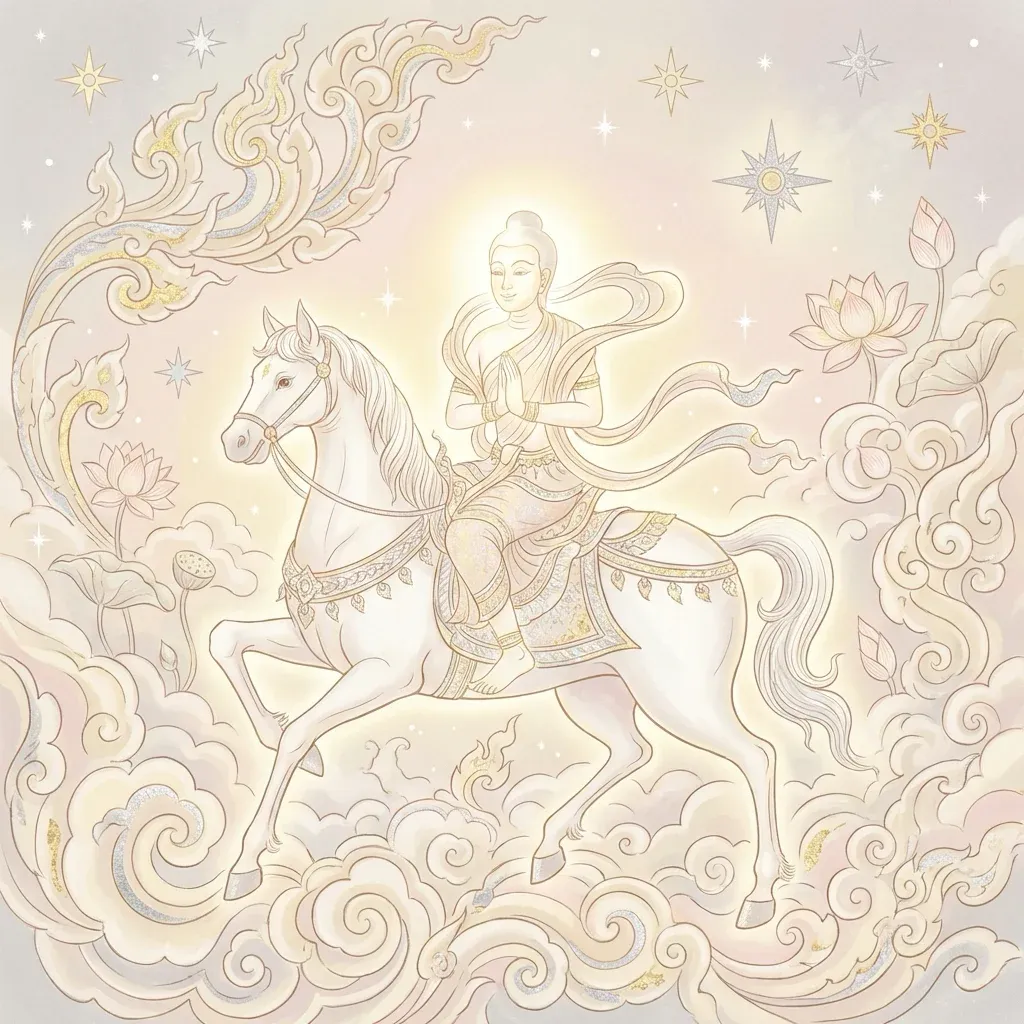 ภาพประกอบทำนายฝันเห็นคนขี่ม้าบนสวรรค์ สไตล์ไทยเบญจรงค์สีพาสเทล