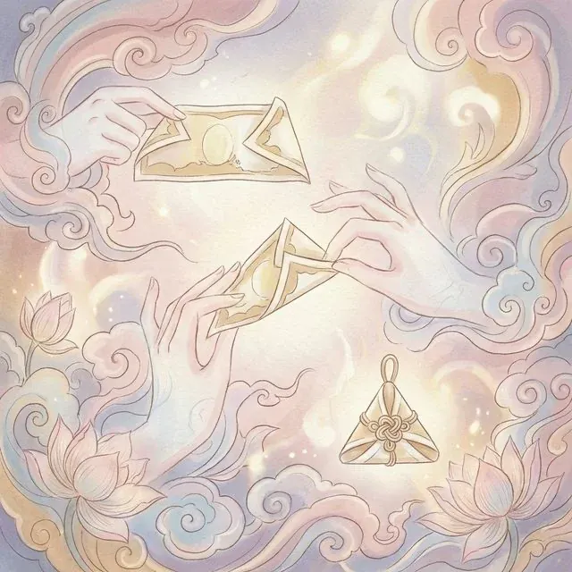 วิธีการพับแบงค์ขวัญถุงเป็นรูปสามเหลี่ยมมงคล พร้อมดอกบัวและแสงสีทอง