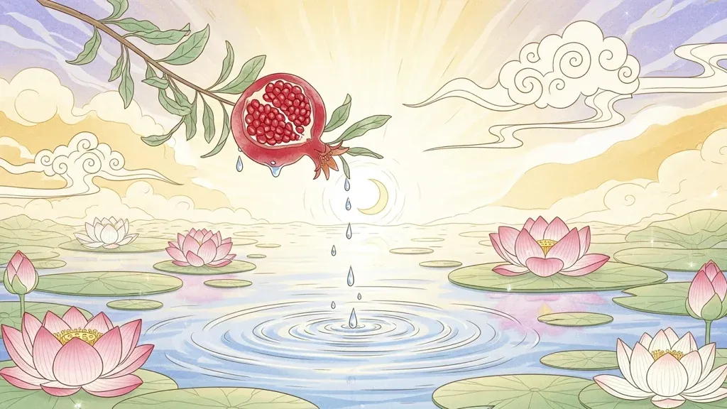 ก้านทับทิมพรมน้ำใส่สระบัว พิธีชำระล้างแบบไทย บรรยากาศเช้าพาสเทล