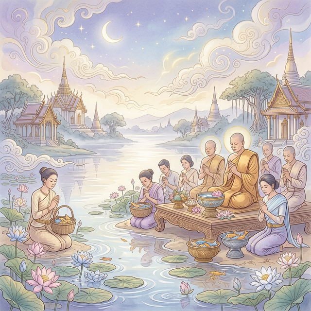 คาถาปล่อยปลา คำอธิษฐาน: รวมบทสวดปล่อยปลาดุก ปลาไหล เต่า นก พร้อมบทกรวดน้ำ (ฉบับสมบูรณ์)