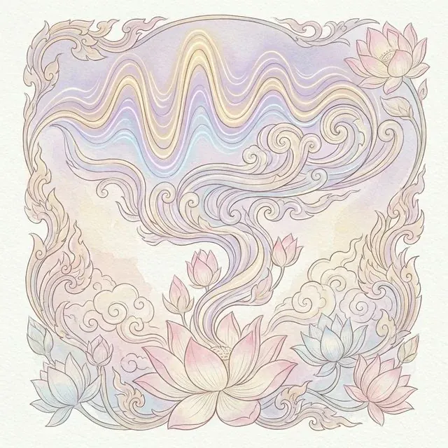 Neuroscience of Metta - Gamma waves transforming into lotus petals connecting brain and spiritual peace