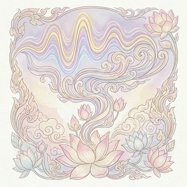 Neuroscience of Metta - Gamma waves transforming into lotus petals connecting brain and spiritual peace