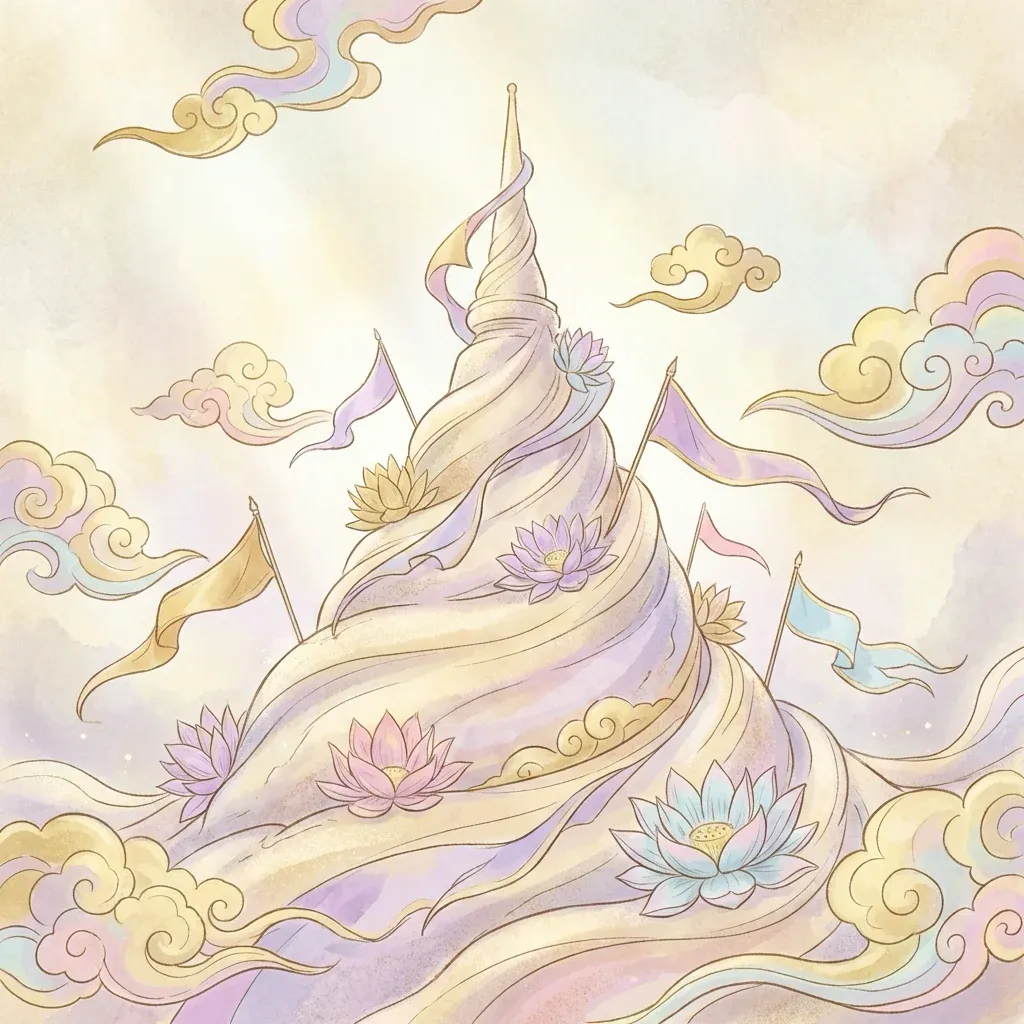 ความวิจิตรของเจดีย์ทรายในบรรยากาศเอเธเรียลที่สะท้อนถึงประเพณีและความสงบ