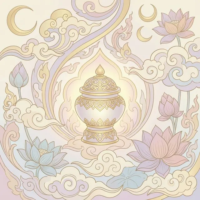 A beautiful glowing traditional Thai incense burner without sticks surrounded by ethereal light