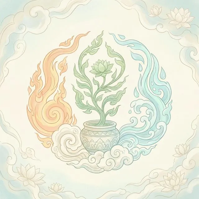 ต้นไม้ในกระถางเป็นตัวแทนธาตุไม้ที่ช่วยประสานสมดุลระหว่างธาตุไฟและธาตุน้ำในห้องครัวตามหลักฮวงจุ้ย